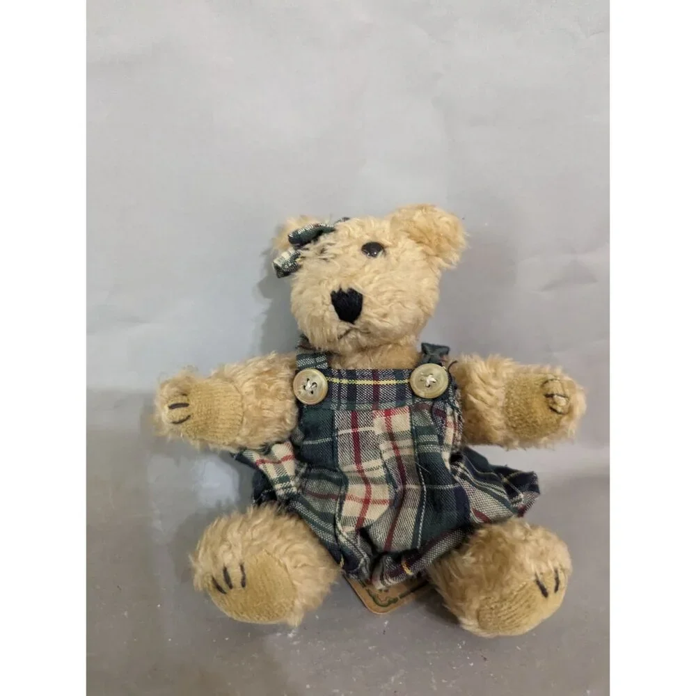 Boyd’s Bears Becky Bear Green Plaid Bibs plush stuffed animal toy 6 inch poseabl
